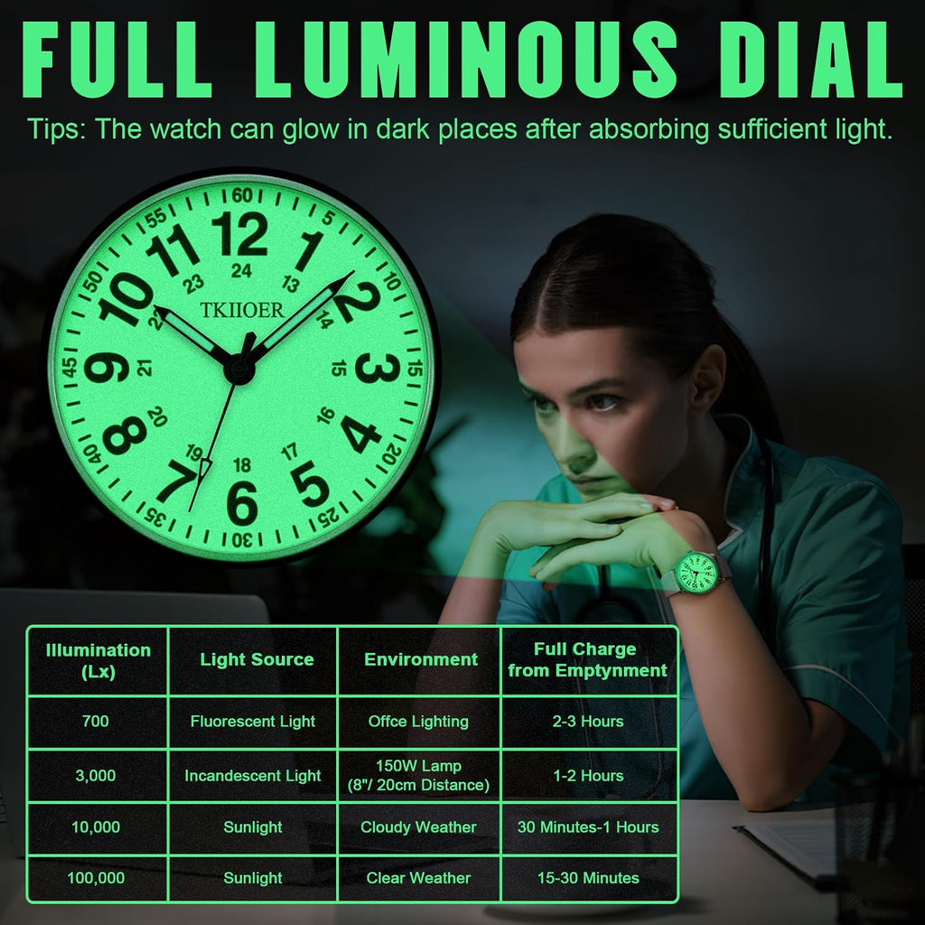 Nurse Watch For Nurse Medical Professionals Students Women Men, 50M Waterproof 12/24 Hour Military Time Luminous Easy Read Dial, Second Hand Watch For Nursing