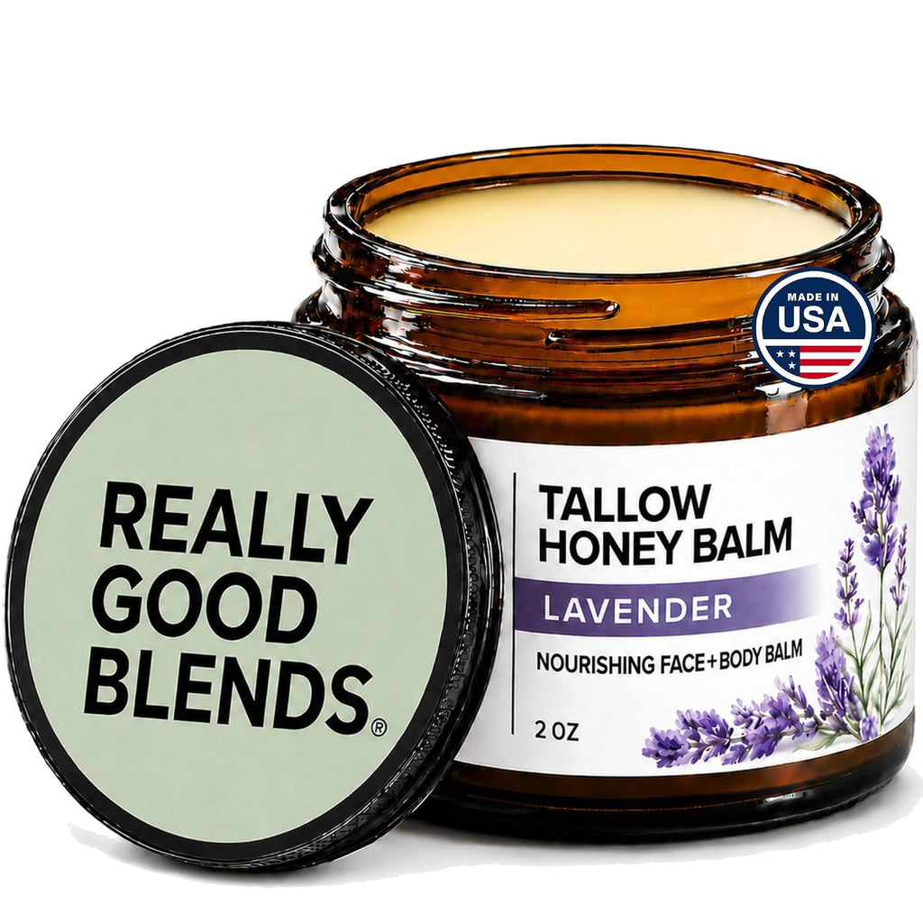 Really Good Blends - Tallow Honey Balm, Organic Body Butter, Grass-Fed Beef Tallow For Skin, Soothing All-Natural Moisturizer For Body And Face | Made In Usa - 2 Oz (Lavender)