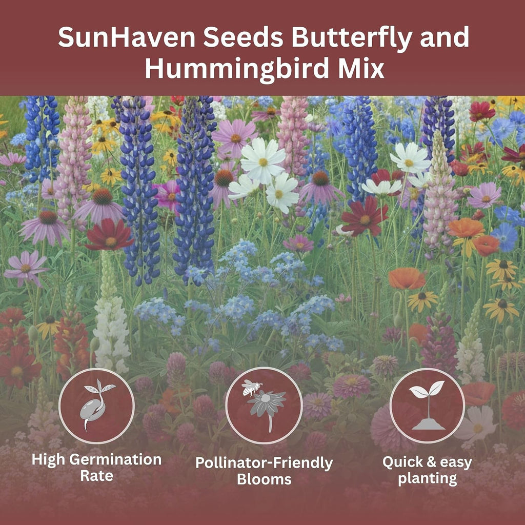 Butterfly And Hummingbird Wildflower Mix – 30,000+ Seeds – 1 Oz Bulk Extra Large Resealable Packet – Non-Gmo Open Pollinated Wildflower Seeds
