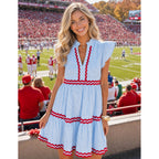 Zesica Women'S Summer Casual Mini Dress 2026 V Neck Flutter Short Sleeve Striped Ruffle A Line Beach Vacation Dresses