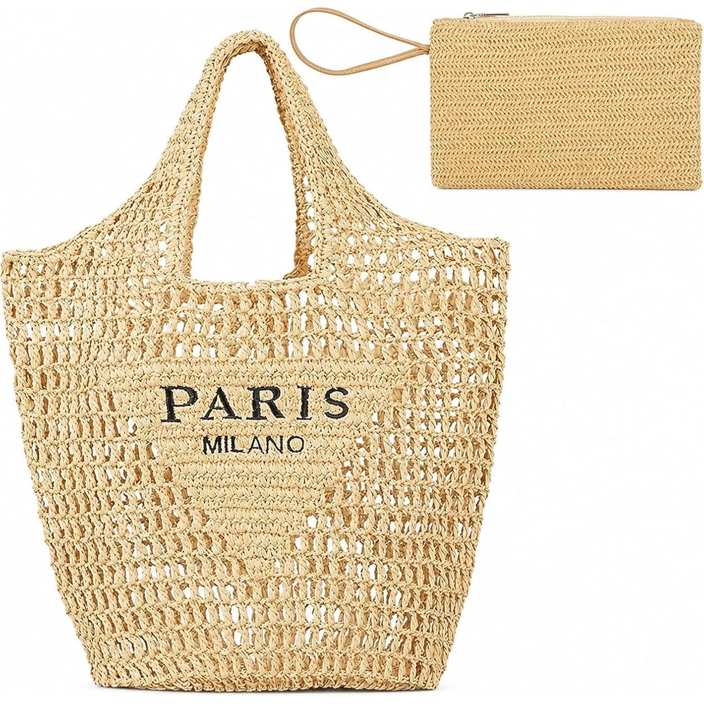 Qzunique Women Straw Woven Bag Summer Shoulder Bag Beach Purse Hobo Vacation Straw Clutch Handbag