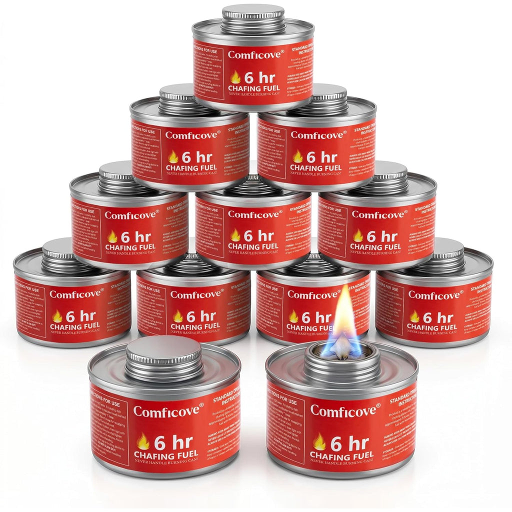 COMFICOVE 6 Hour Chafing Fuel Cans | 12 Pack Canned Heat Food Warmer Fuel Canister for Chafing Dish Buffet Set | Burners for Food Warmer with Wick