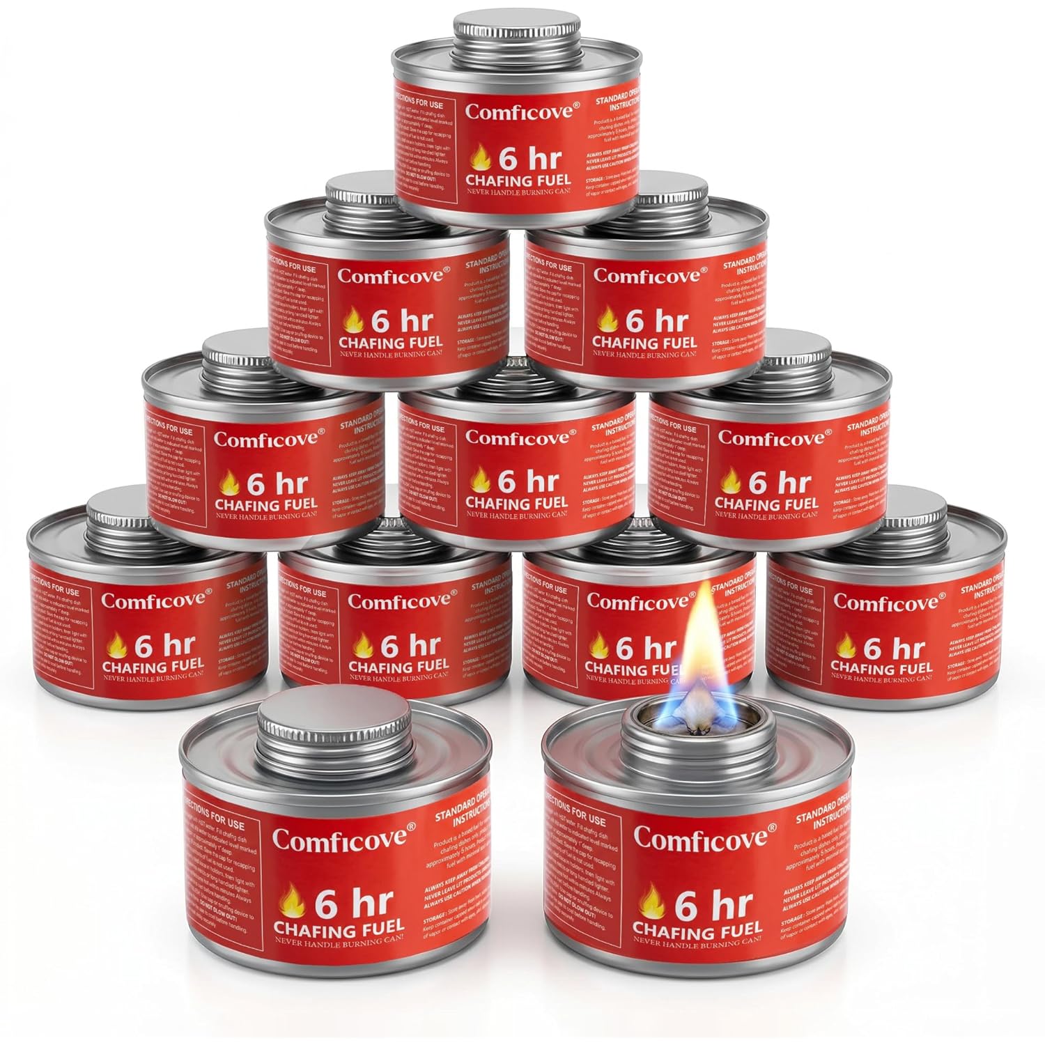 COMFICOVE 6 Hour Chafing Fuel Cans | 12 Pack Canned Heat Food Warmer Fuel Canister for Chafing Dish Buffet Set | Burners for Food Warmer with Wick