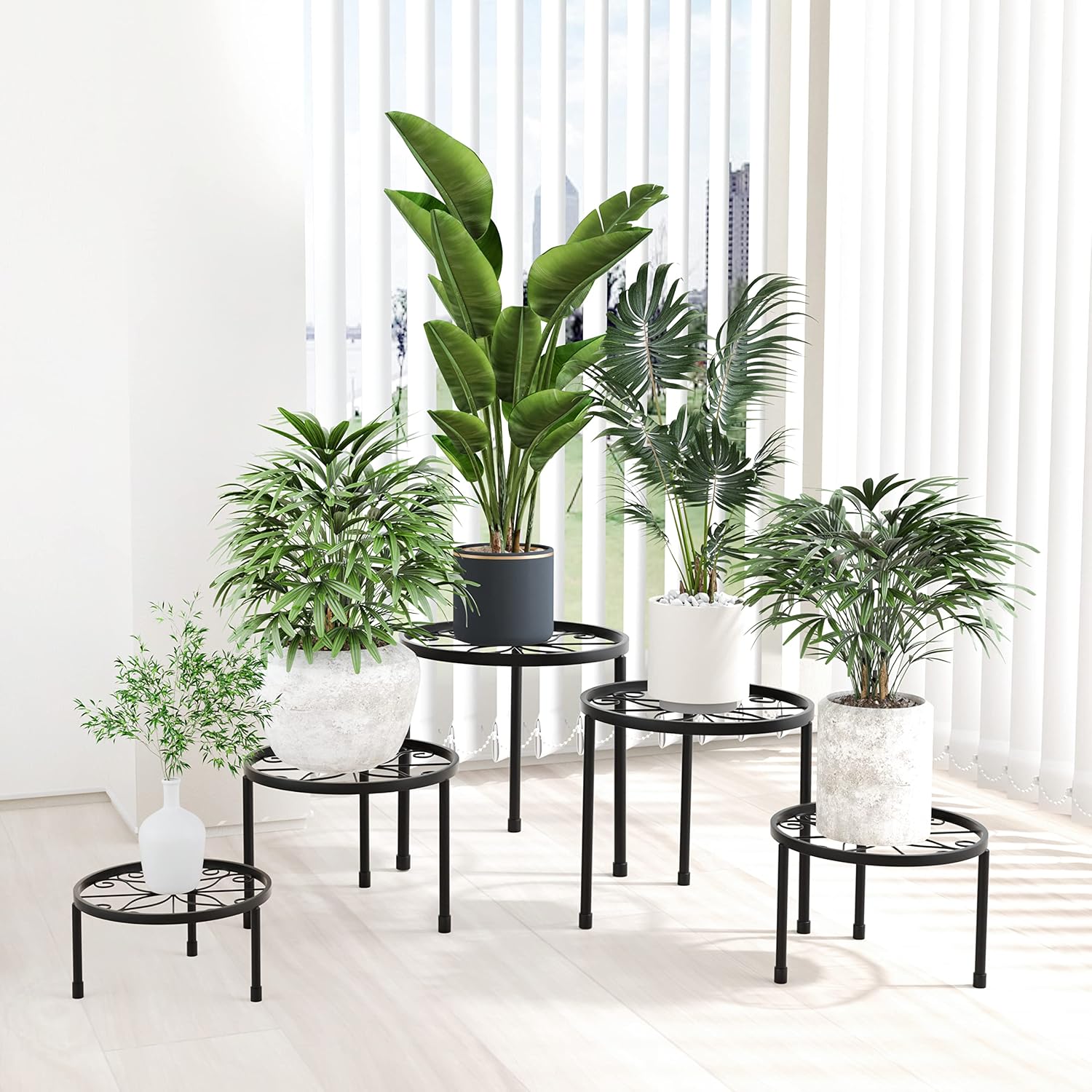 5-Pack Decent Metal Plant Stands, Heavy Duty Flower Pot Stands For Multiple Plant, Anti-Rust Iron Plant Pot Shelf, Decoration Racks For Home Indoor And Outdoor (5 Pack Black)