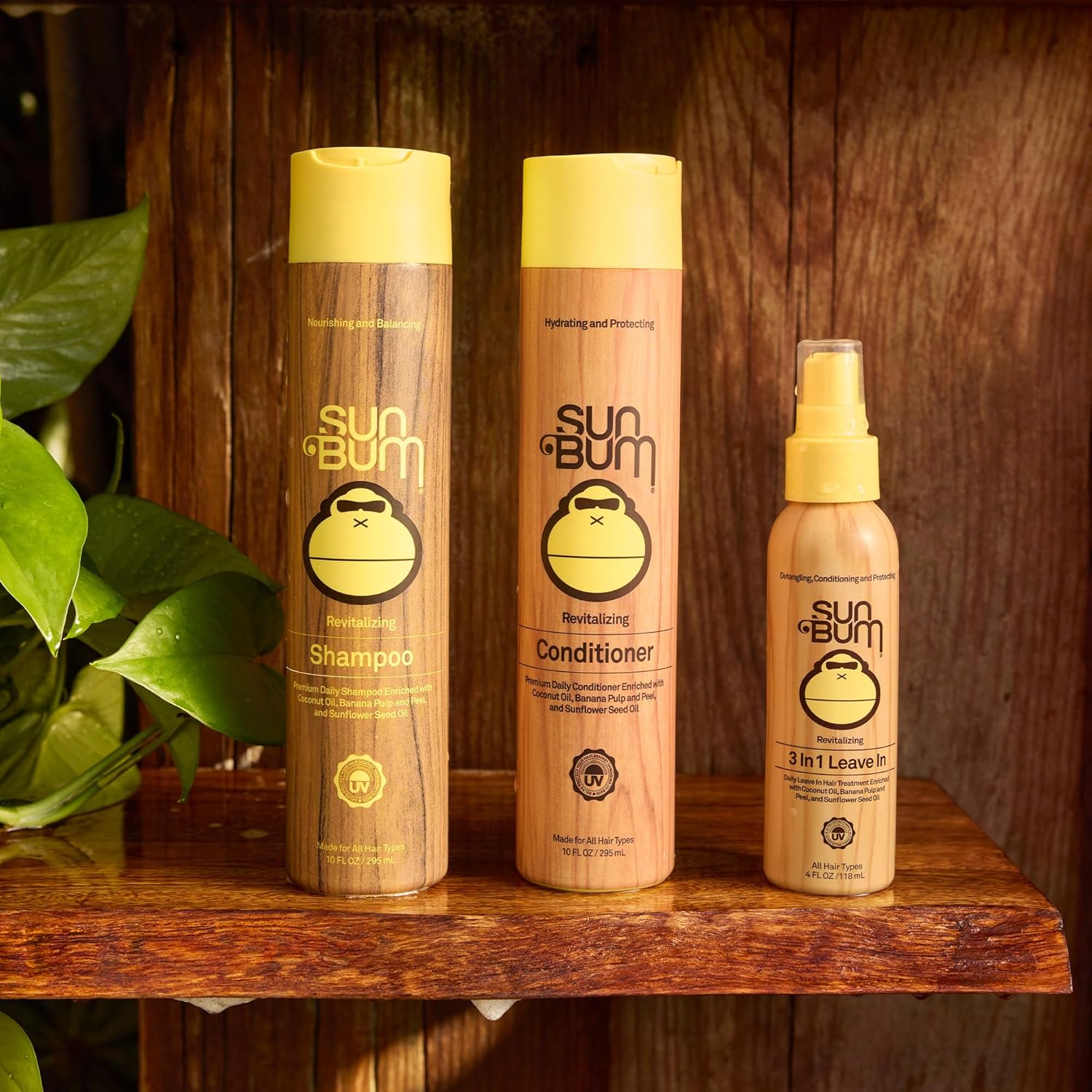 Sun Bum Revitalizing 3 in 1 Leave In Conditioner - Anti Frizz Detangler - Color Friendly with UV Protection - Enriched with Coconut Oil and Banana - 4 oz
