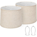 Lampshades Set Of 2, Drum Lampshades 11.6" Top X 12.6" Bottom X 9.8" High, Seaside Village Medium Lampshades (Spider Fitter), Beige Lampshades Natural Linen Hand Crafted, Easy Assembly Required