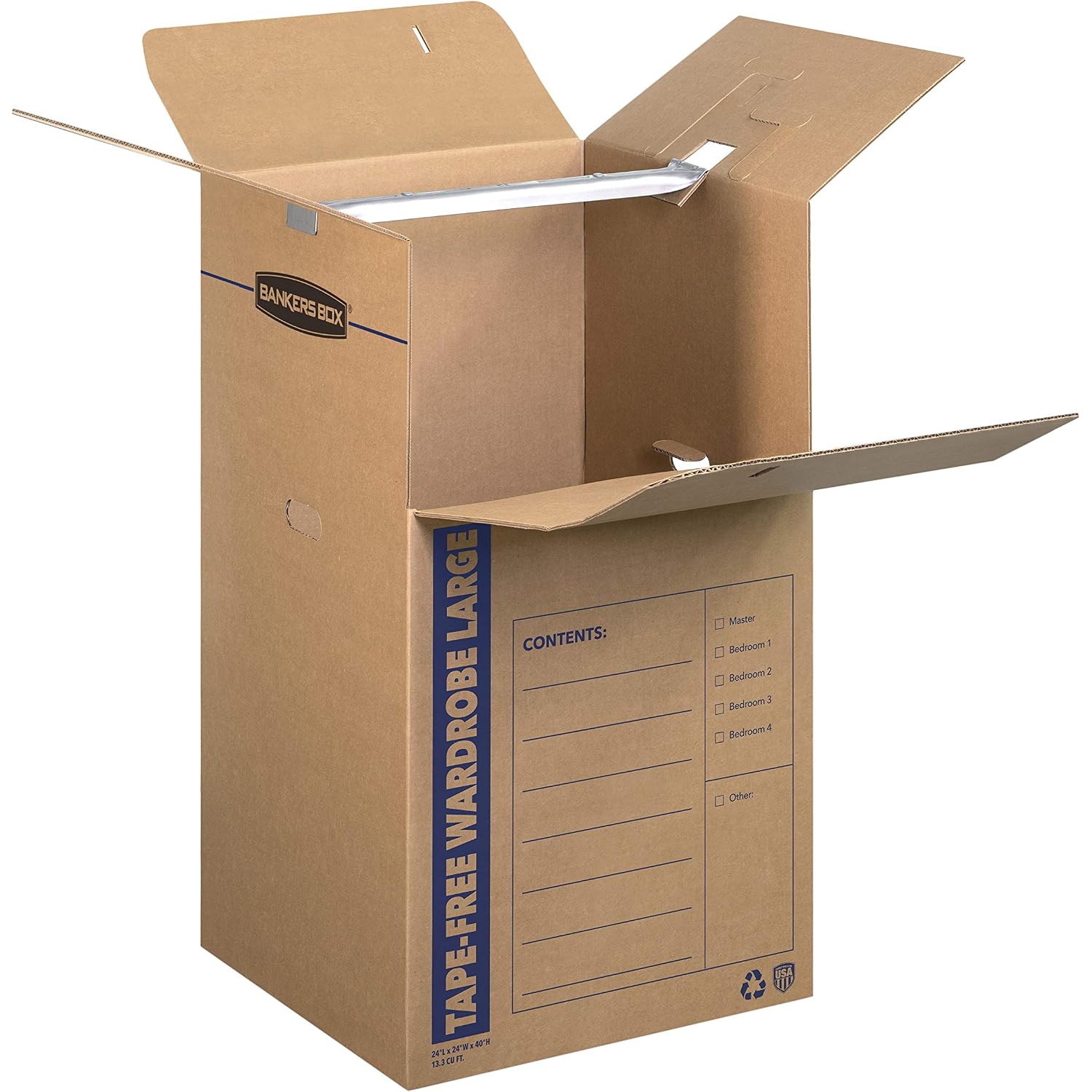 Bankers Box 3-Pack Tall Tape-Free Wardrobe Moving Boxes, 24" X 24" X 40" | Move Hanging Clothes From Closet To Truck With Wardrobe Boxes That Reduce Folding, Wrinkles, And Repacking.
