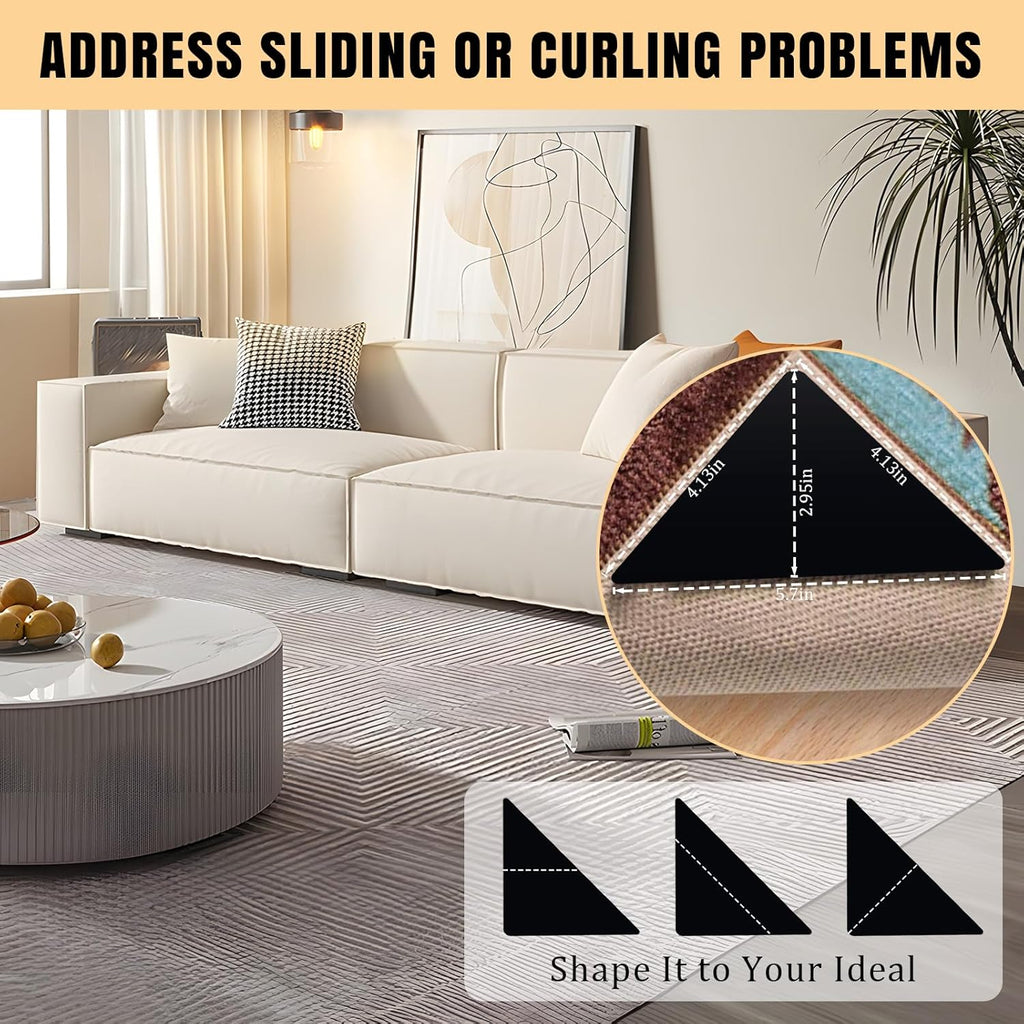 12Pcs Rug Tape, Premium Carpet Tape, Non-Slip Rug Tape for Rugs, No Residue Keep Rugs Flat for Hardwood Floors & Tiles (Black)