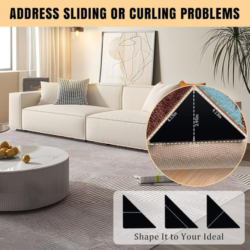 12Pcs Rug Tape, Premium Carpet Tape, Non-Slip Rug Tape for Rugs, No Residue Keep Rugs Flat for Hardwood Floors & Tiles (Black)