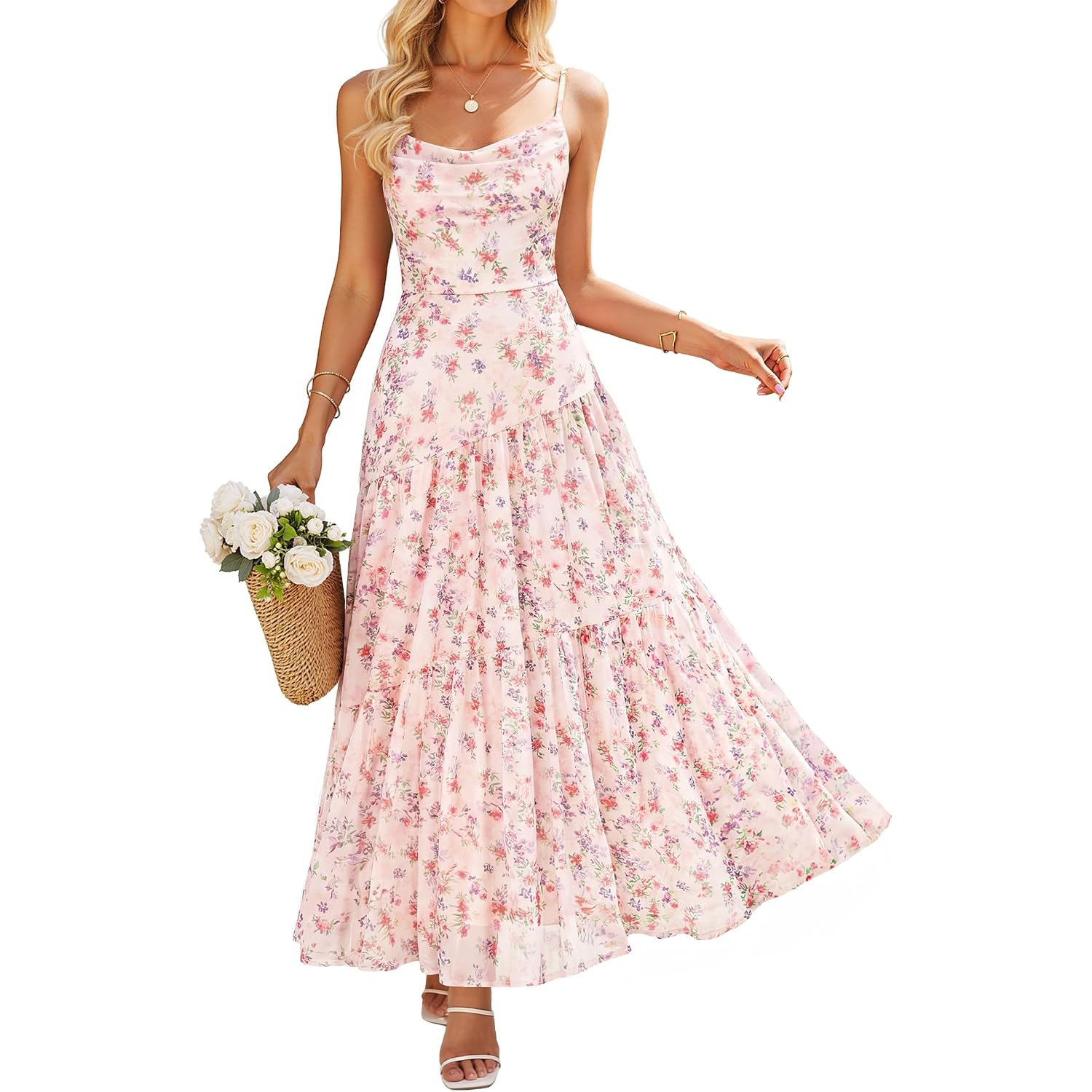 Zesica Women'S Summer Floral Sleeveless Maxi Dress 2026 Boho Mesh Spaghetti Strap Flowy Beach Wedding Guest Long Dresses