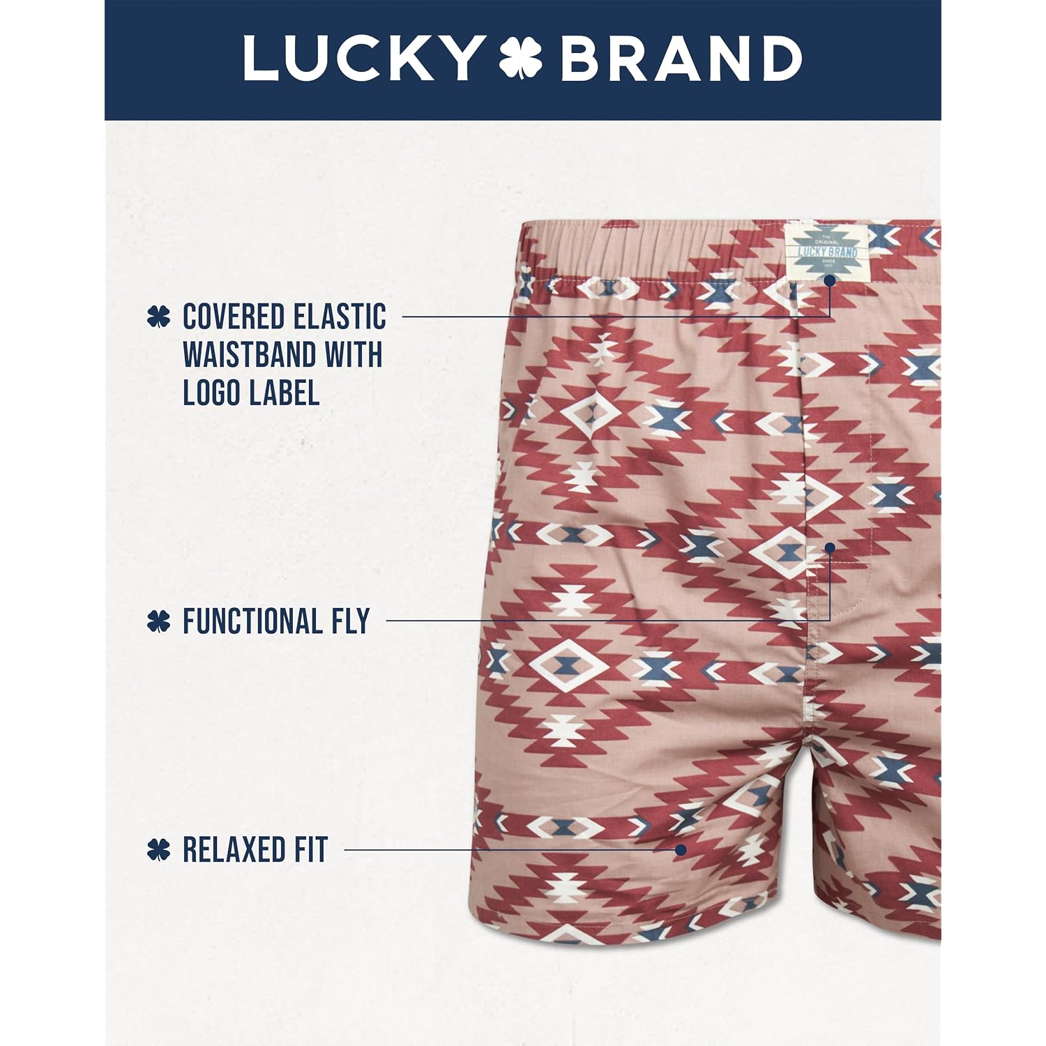 Lucky Brand Mens Boxer Shorts - 3 Pack Soft Cotton Relaxed Fit 4” Inseam Mens Underwear Boxers With Functional Fly