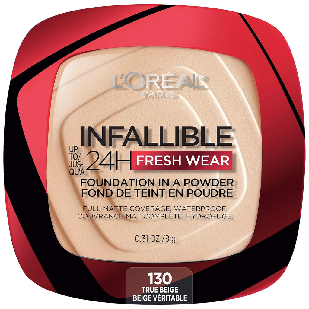 L'Oreal Paris Makeup Infallible Fresh Wear Foundation in a Powder, Up to 24H Wear, Waterproof, True Beige, 0.31 oz. (Packaging May Vary)