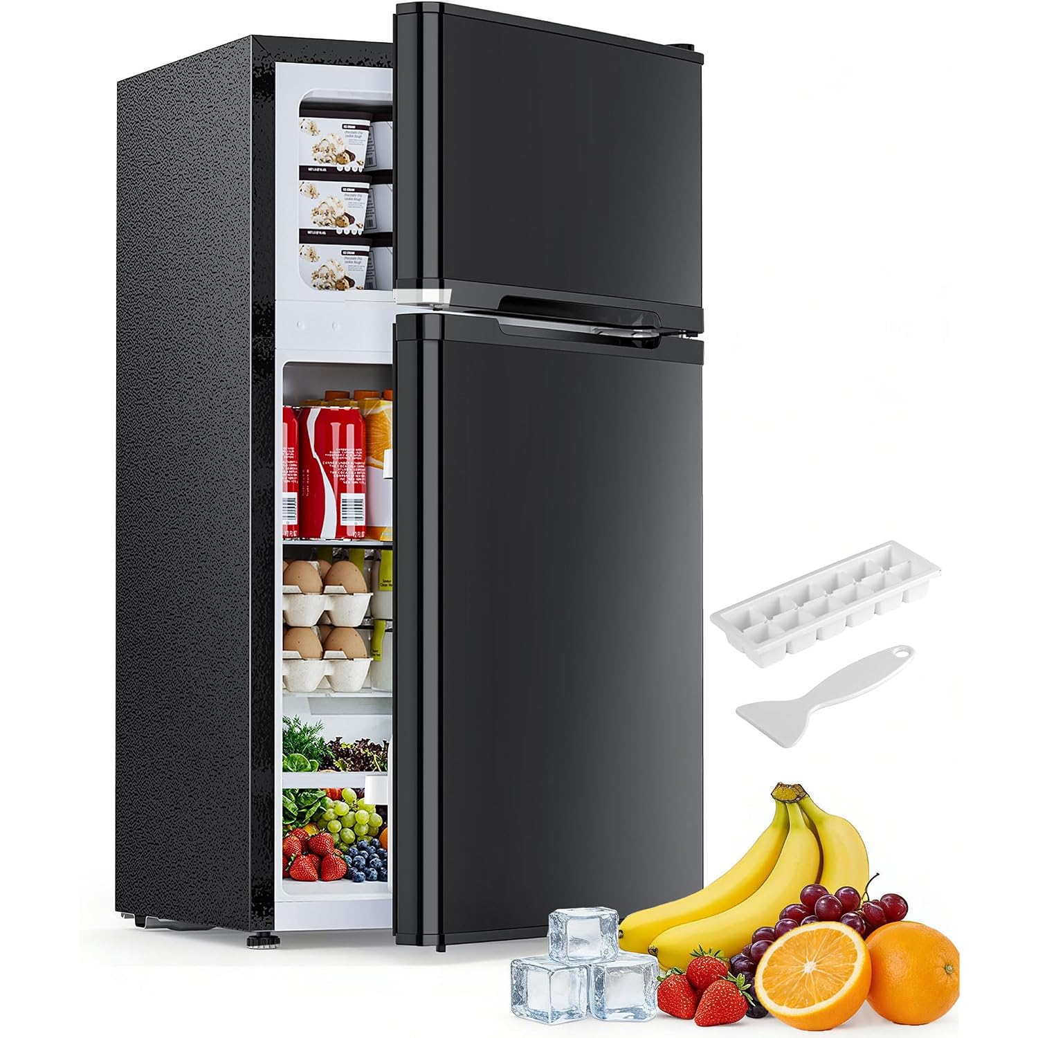 Electactic 2.5 Cu.Ft Mini Fridge With Freezer, Double-Door Compact Refrigerator, Adjustable Glass Shelves, Mechanical Thermostat & Leveling Feet, Space-Saving For Apartment/Dorm/Office, Black