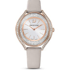 Swarovski Crystalline Aura Watch, Taupe Leather Strap, Rose-Gold Tone Finish, Clear Crystals, Swiss Made, Part Of The Crystalline Watch Collection