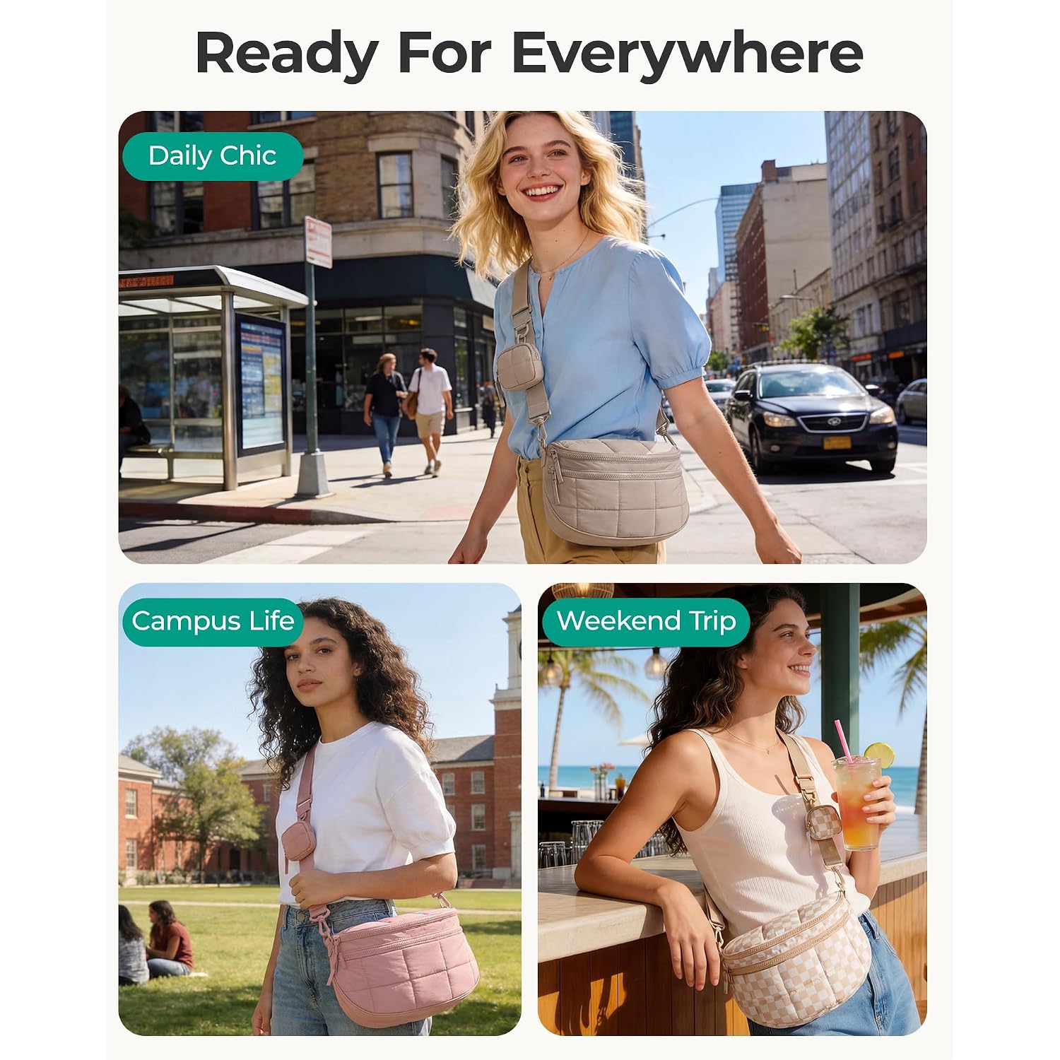 Bagsmart Crossbody Bags For Women, Puffer Cute Bum Bag With Pouch, Quilted Hobo Bag For Daily Travel College