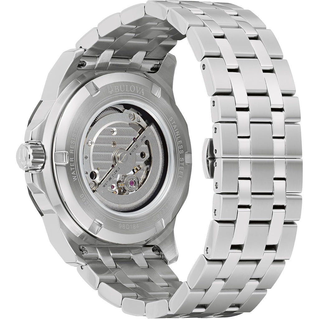 Bulova Marc Anthony Men'S Automatic Marine Star Stainless Steel Watch,Open Aperture,Exhibition Case Back,Diamond Accent Blue Sunray Dial, (Model:98D184)