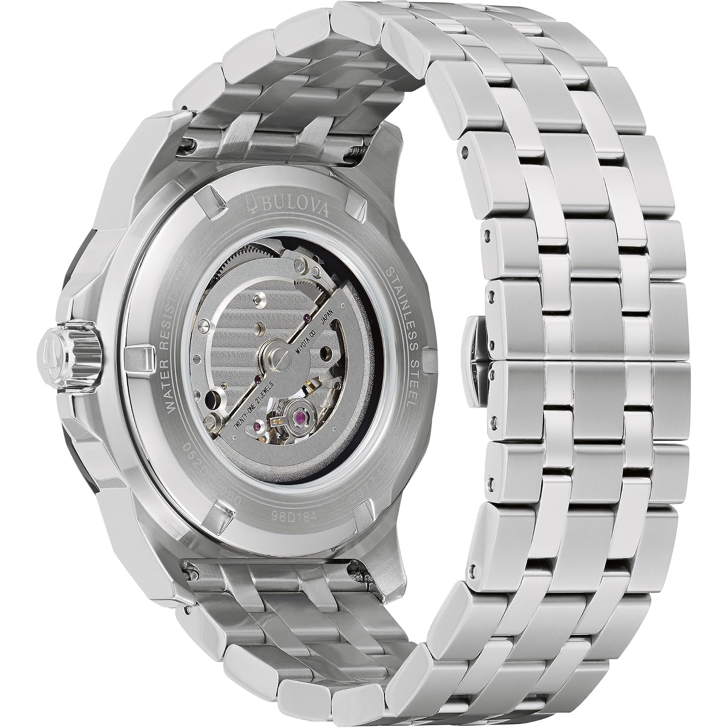 Bulova Marc Anthony Men'S Automatic Marine Star Stainless Steel Watch,Open Aperture,Exhibition Case Back,Diamond Accent Blue Sunray Dial, (Model:98D184)