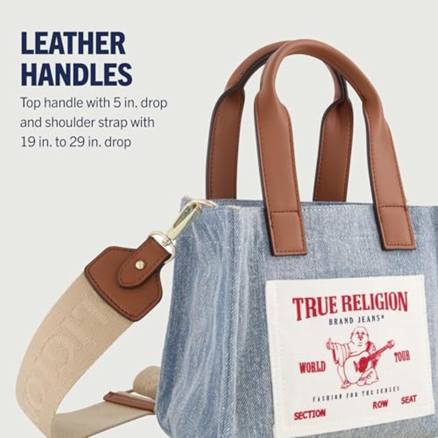 True Religion Tote Bag, Women's Mini Travel Shoulder Bag with Adjustable Strap