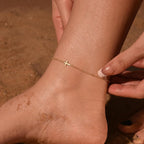 Anklets for Women 14K Gold Plated Anklets Waterproof Ankle Bracelets for Women Silver Ankle Bracelet Layered Cross Satellite Bowknot Flower Pearl Beach Anklets Cute Jewelry Gift