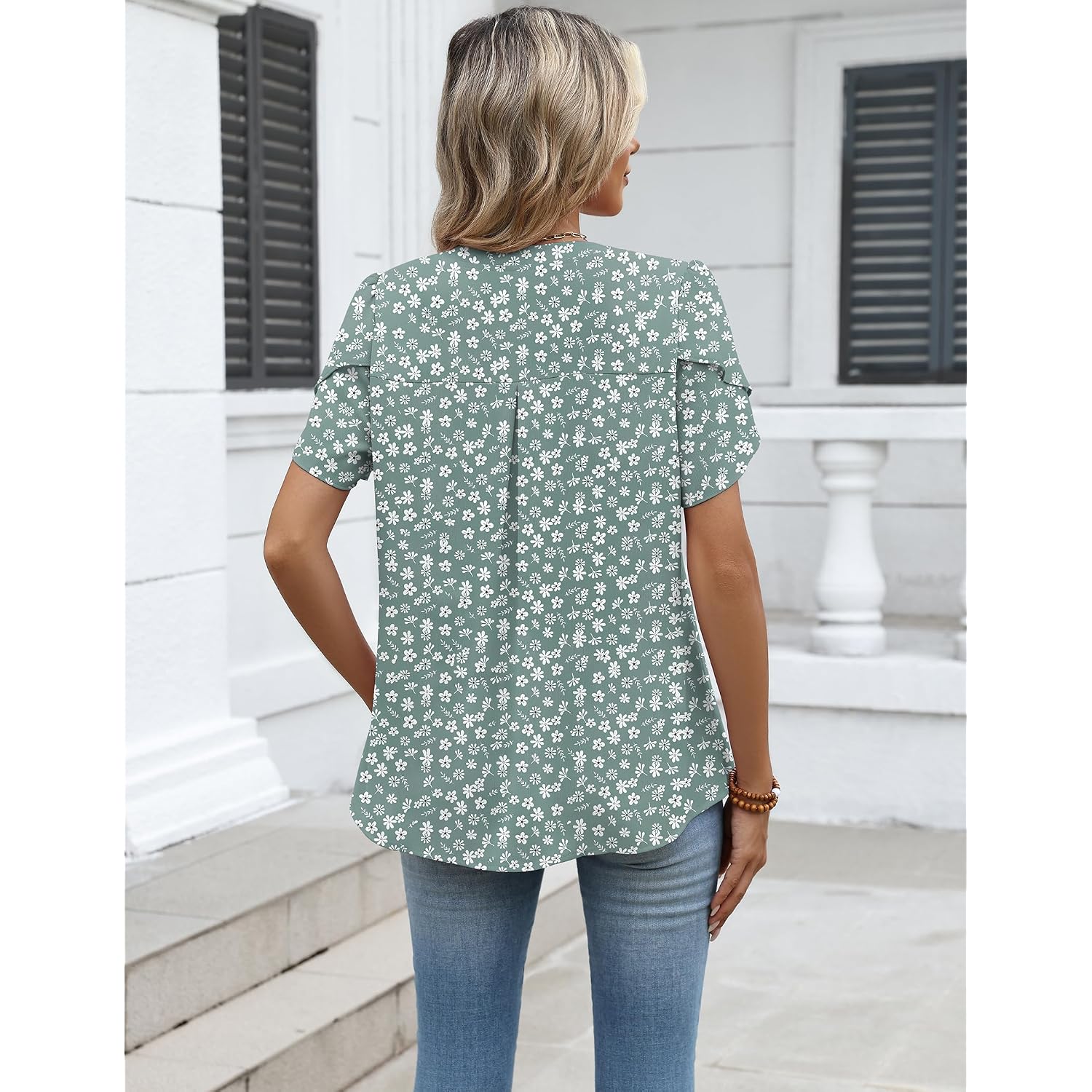 Zeagoo Womens Dressy Casual Shirts Short Sleeve V Neck Work Blouse Business Casual Summer Chiffon Tops