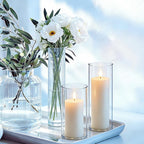 24 Pcs White Pillar Candles and Glass Candle Holders Cylinder Candle Vases for Pillar Candles Hurricane Candle Holders Set for Wedding Party, Event, Home Office Decor