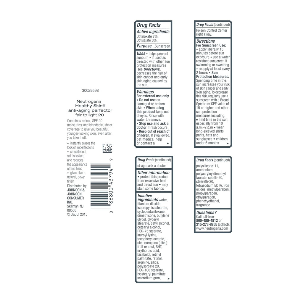 Neutrogena Retinol Treatment and Tinted Facial Moisturizer, Healthy Skin Anti-Aging Perfector with Broad Spectrum SPF 20 Sunscreen with Titanium Dioxide, 20 Fair to Light, 1 fl. oz