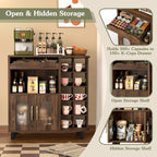 Coffee Bar Cabinet With 24-Cup Display, Large Drawer & Storage,Modern Buffet Sideboard For Kitchen, Medium Wooden Bar Station For Apartment，Walnut