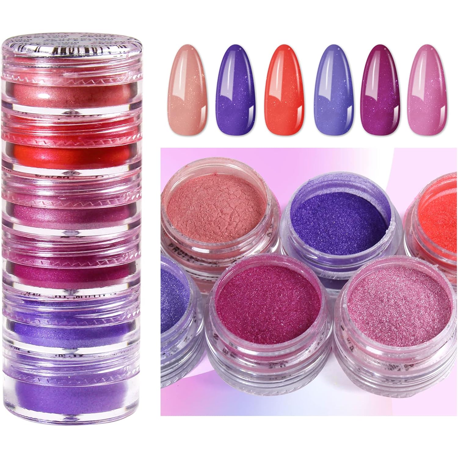 DAGEDA 24 Color Pigment Nail Powder, Colorful Iridescent Glitter Ultrafine Luminous Pearlescent High-Gloss Halo Powder, Nails Pigments Dust 3D DIY Nail Art Decoration（Color B ）