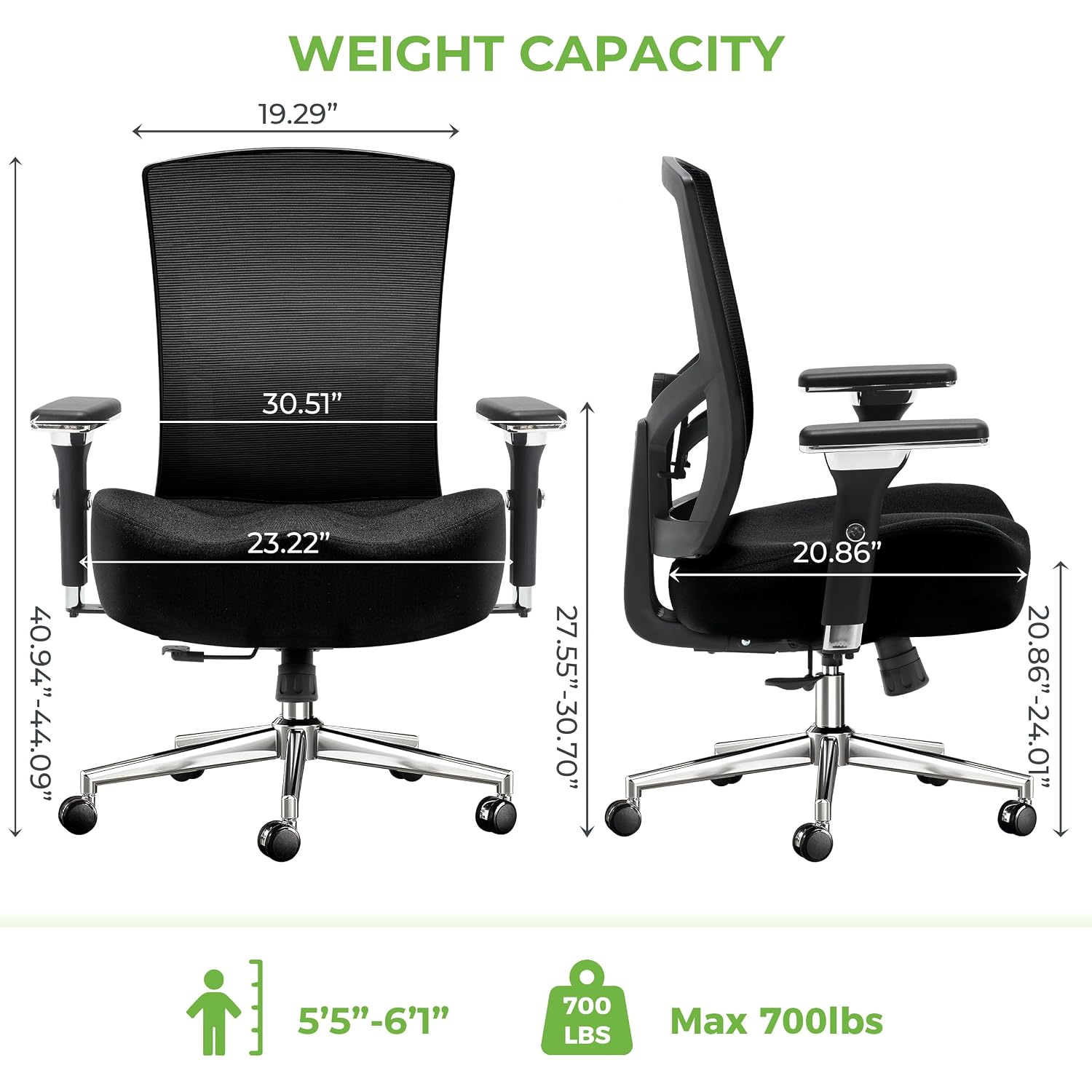 Big And Tall Office Chair 700Lbs With Ergonomic W Wide Thick Seat Cushion, Oversized Mesh Desk Chair With Adjustable Lumbar Support, Computer Chair With Upgraded 4D Armrests