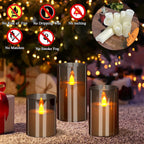 wemarry Flameless Candles 4" 5" 6" Acrylic Glass Pillars 3" Diameter Battery Operated Flickering Candles Include 8-Key Remote with Timer Function 400+ Hours (Gray, Warm Light 3 Pack)