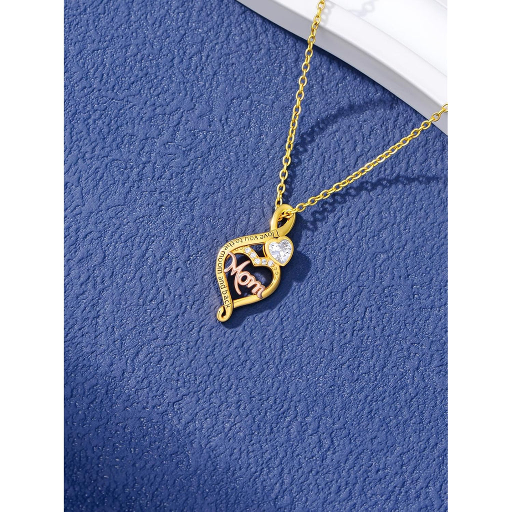 14K Solid Gold Mom Heart Pendant for Women Gold Heart Mom Necklaces with a S925 Sterling Silver Chain Mother's Day Anniversary Birthday Gifts Jewelry for Mom Her Wife Grandma