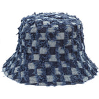 Women'S Vintage Denim Washed Cotton Bucket Hat Cowboy Checkerboard Fishermen Hat Outdoor Sun Cap
