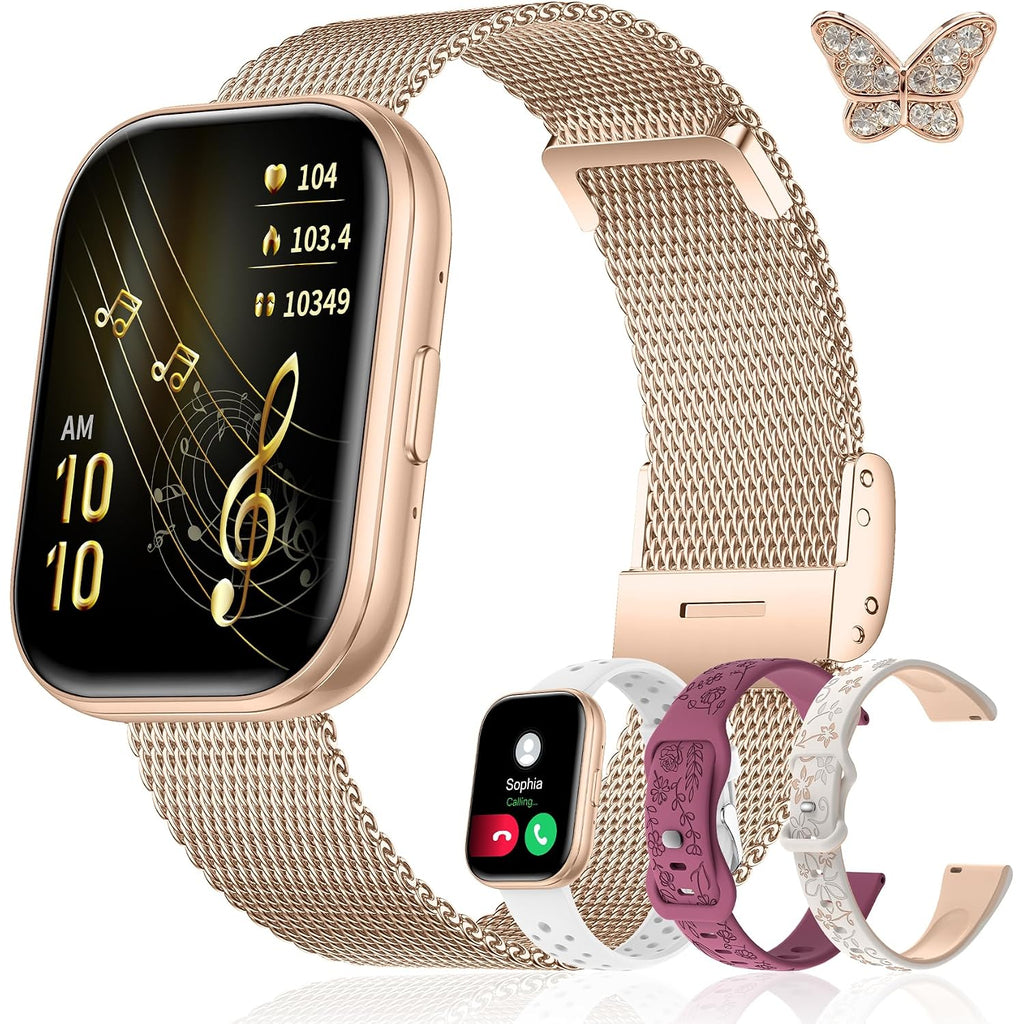Iaret Smart Watch For Women, 4 Bands & Charm Gift Set, 1.75" Hd Fitness Tracker With Bluetooth Calls, Heart Rate Spo2 Sleep Monitor, 120+ Sports Modes, Compatible With Android Iphone (Rose Gold)