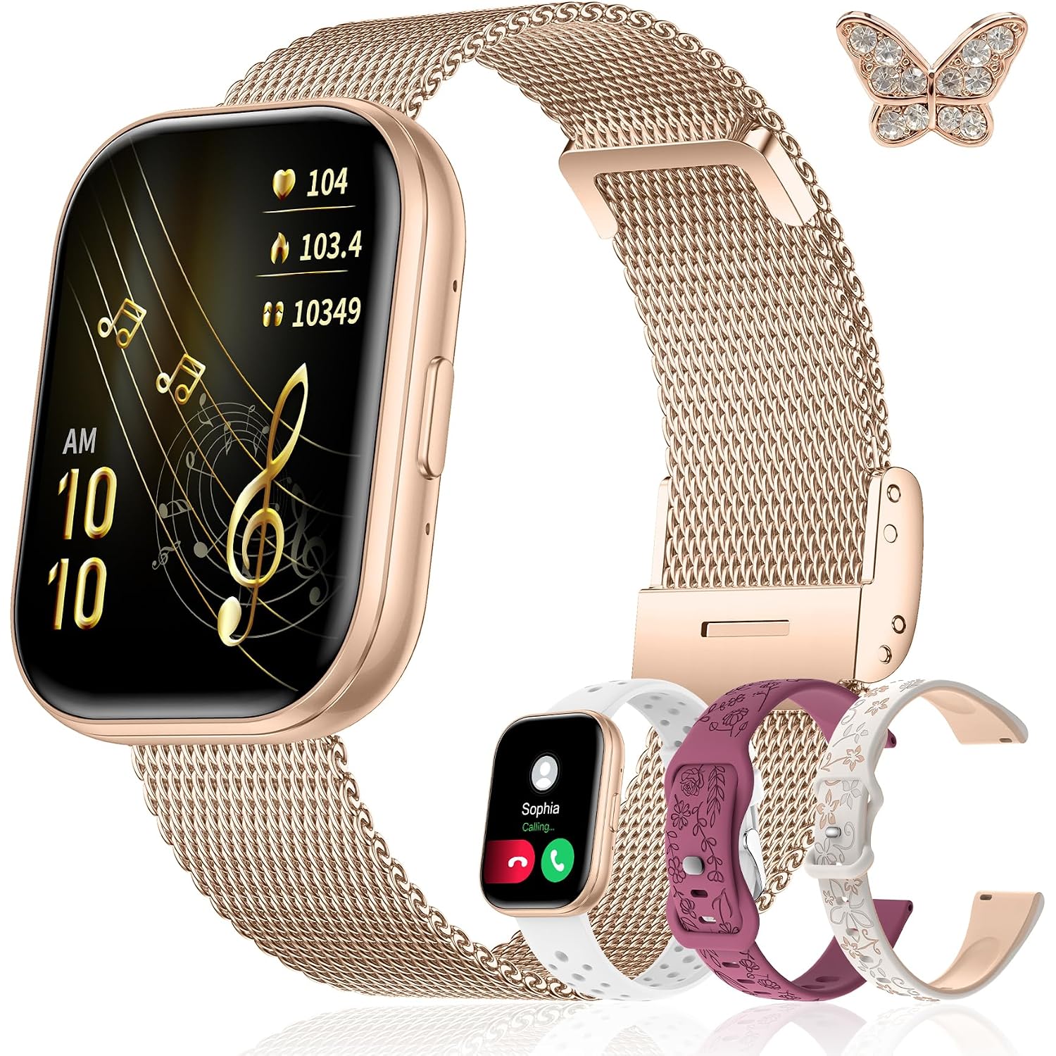 Iaret Smart Watch For Women, 4 Bands & Charm Gift Set, 1.75" Hd Fitness Tracker With Bluetooth Calls, Heart Rate Spo2 Sleep Monitor, 120+ Sports Modes, Compatible With Android Iphone (Rose Gold)