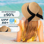 Beach Hat for Women, Wide Brim Sun Straw Hats for Women, Sun Hat Womens UPF 50+ UV Protection, Floppy Foldable Summer Hats