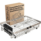 Dish Drying Rack Over The Sink With Utensil Holder | Expandable Stainless Steel Dish Drainer For Small Kitchen, Apartment, Rv, Counter Space Saving, Perfect Fit, Rustproof