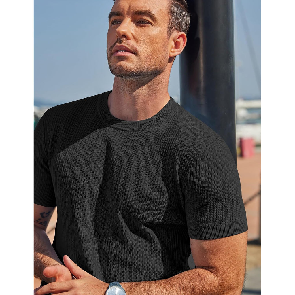 Coofandy Men'S T-Shirts Short Sleeve Knit Shirts Casual Crewneck Ribbed Dress Tee Shirt