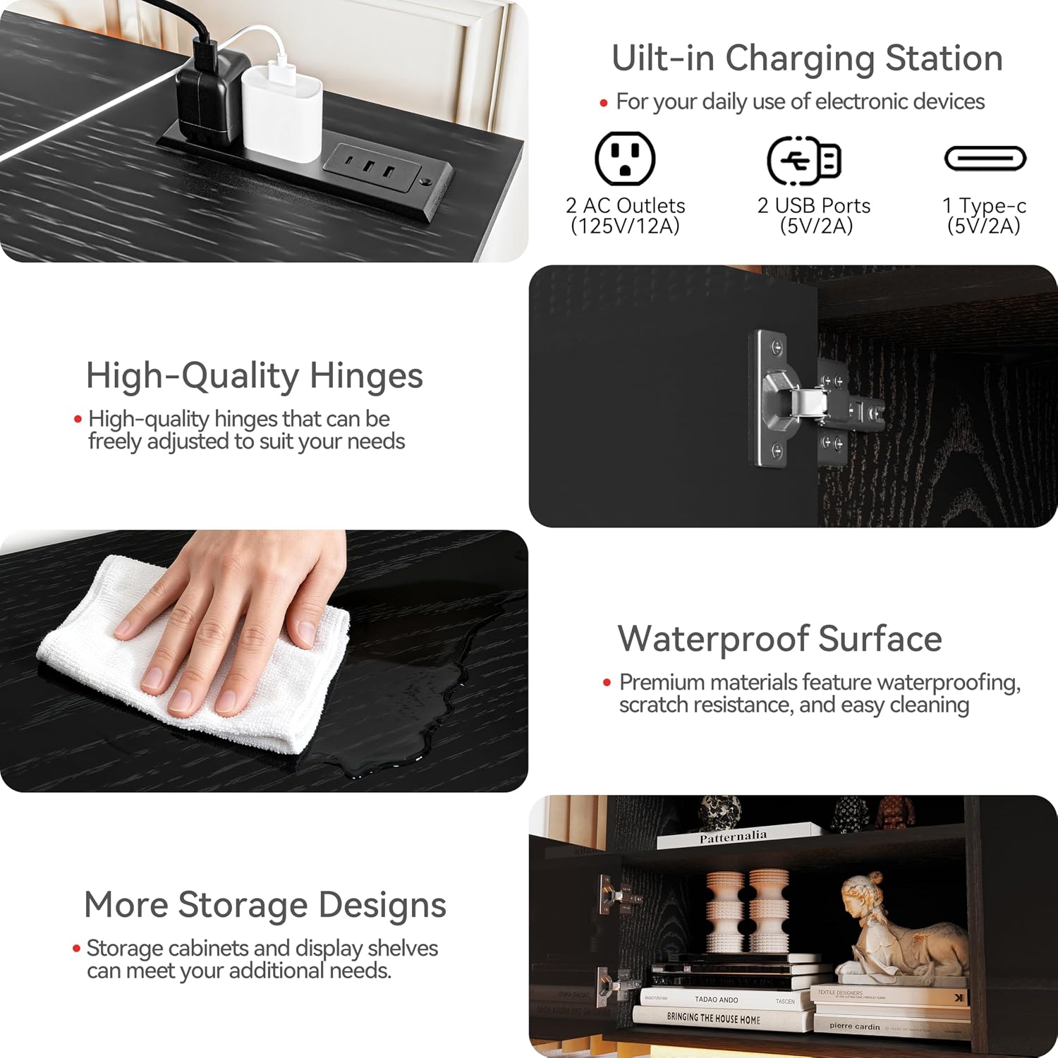 Fjtjbsi 70" Fireplace Tv Stand With 36" Electric Fireplace Entertainment Center With Charging Station And Led Light Console Table For Television Up To 80 Inch With Storage For Living Room