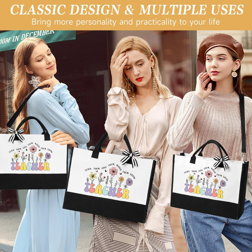 iAOVUEBY Teacher Appreciation Gifts, Best Teacher Gifts for Women, End of Year Teachers Gift from Student, Teachers Birthday Retirement Christmas Thank You Gift Baskets for Women, Canvas Tote Bag