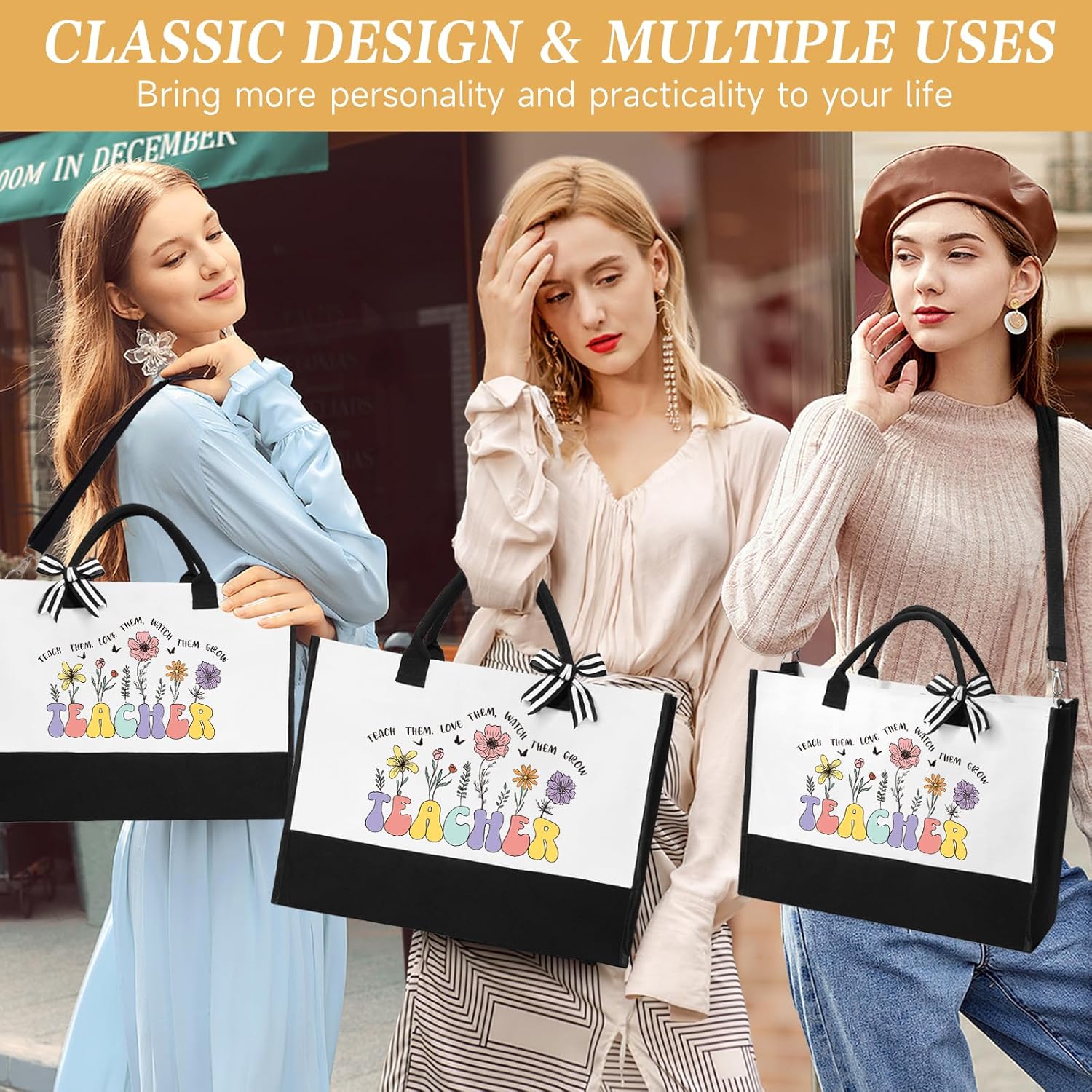 iAOVUEBY Teacher Appreciation Gifts, Best Teacher Gifts for Women, End of Year Teachers Gift from Student, Teachers Birthday Retirement Christmas Thank You Gift Baskets for Women, Canvas Tote Bag