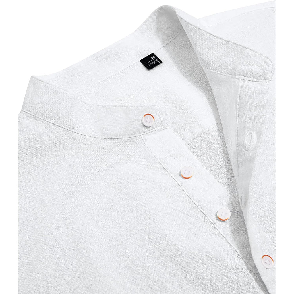 J.Ver Men'S Cotton Linen Long Sleeve Shirts Casual Button Down Banded Collar Shirt Beach Summer Tops With Pocket