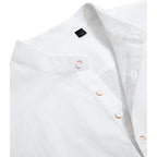 J.Ver Men'S Cotton Linen Long Sleeve Shirts Casual Button Down Banded Collar Shirt Beach Summer Tops With Pocket