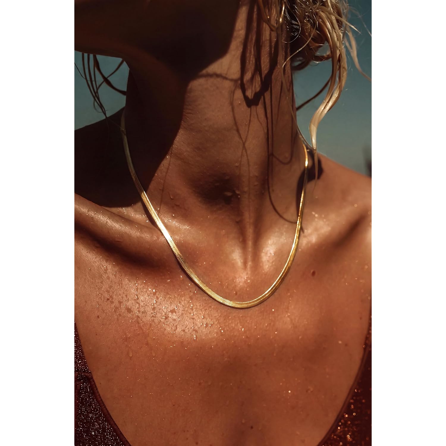 DEARMAY 14K Gold Plated Necklaces for Women, Dainty Gold Herringbone Choker Necklace Thin Layered Snake Chain Jewelry for Gifts