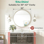 30 Inch Brushed Nickel Mirror Round Tempered, Shatterproof Bathroom Vanity Mirror Circle, Metal Farmhouse Wall Mounted Mirror For Vanity, Entryway, Bedroom, Restroom, Living Room