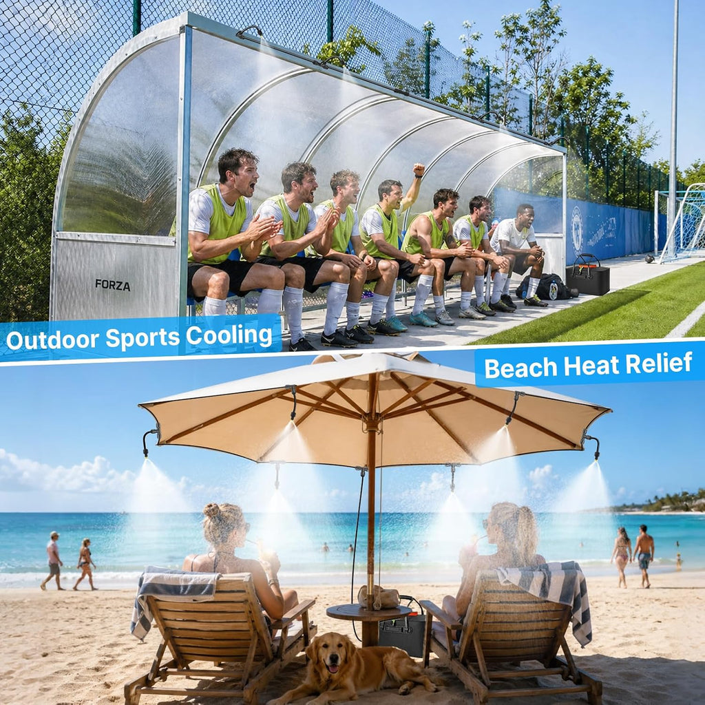 50Ft Portable Misting System For Cooling, Misters For Outside Patio With 5.8Gal/22L Foldable Tank, 5200Mah Pump (Ipx8) & 8 Adjustable Brass Nozzles For Umbrella, Camping, Golf Cart, Sport