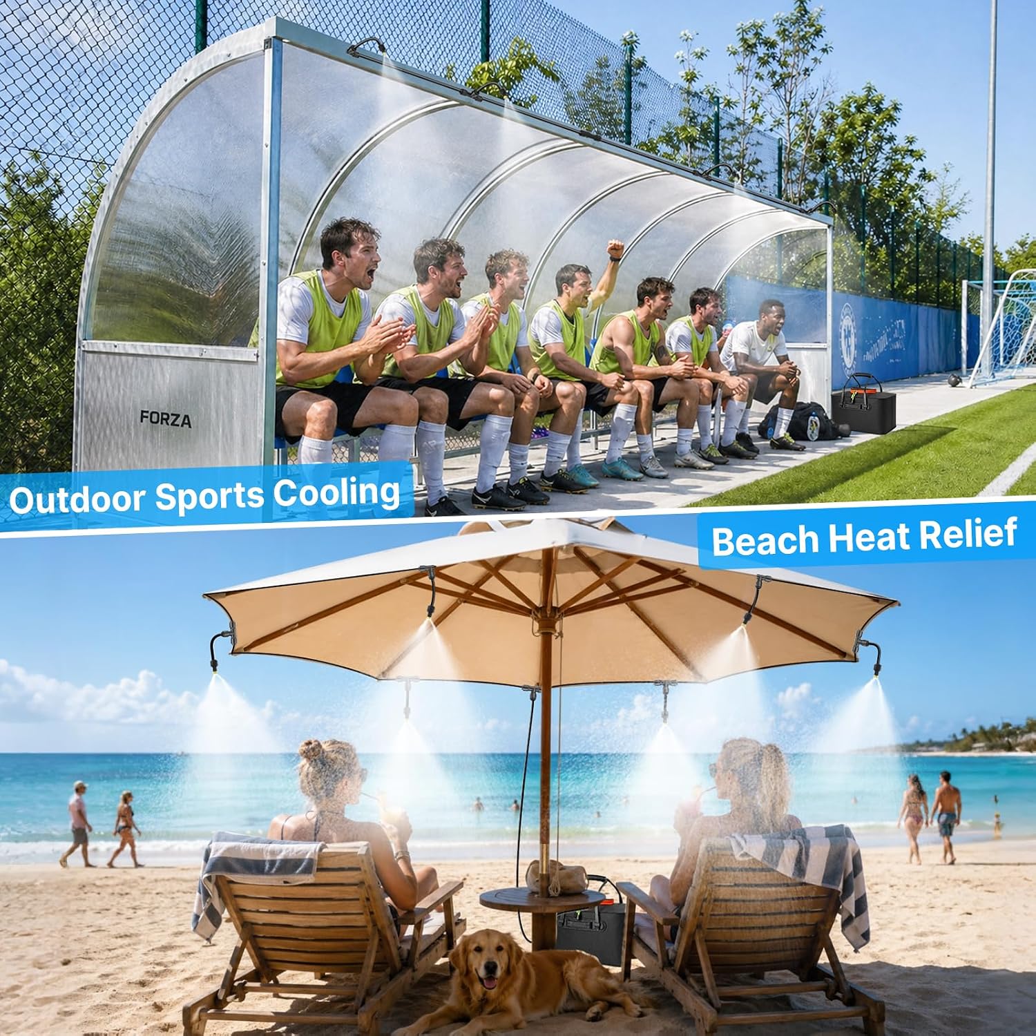 50Ft Portable Misting System For Cooling, Misters For Outside Patio With 5.8Gal/22L Foldable Tank, 5200Mah Pump (Ipx8) & 8 Adjustable Brass Nozzles For Umbrella, Camping, Golf Cart, Sport