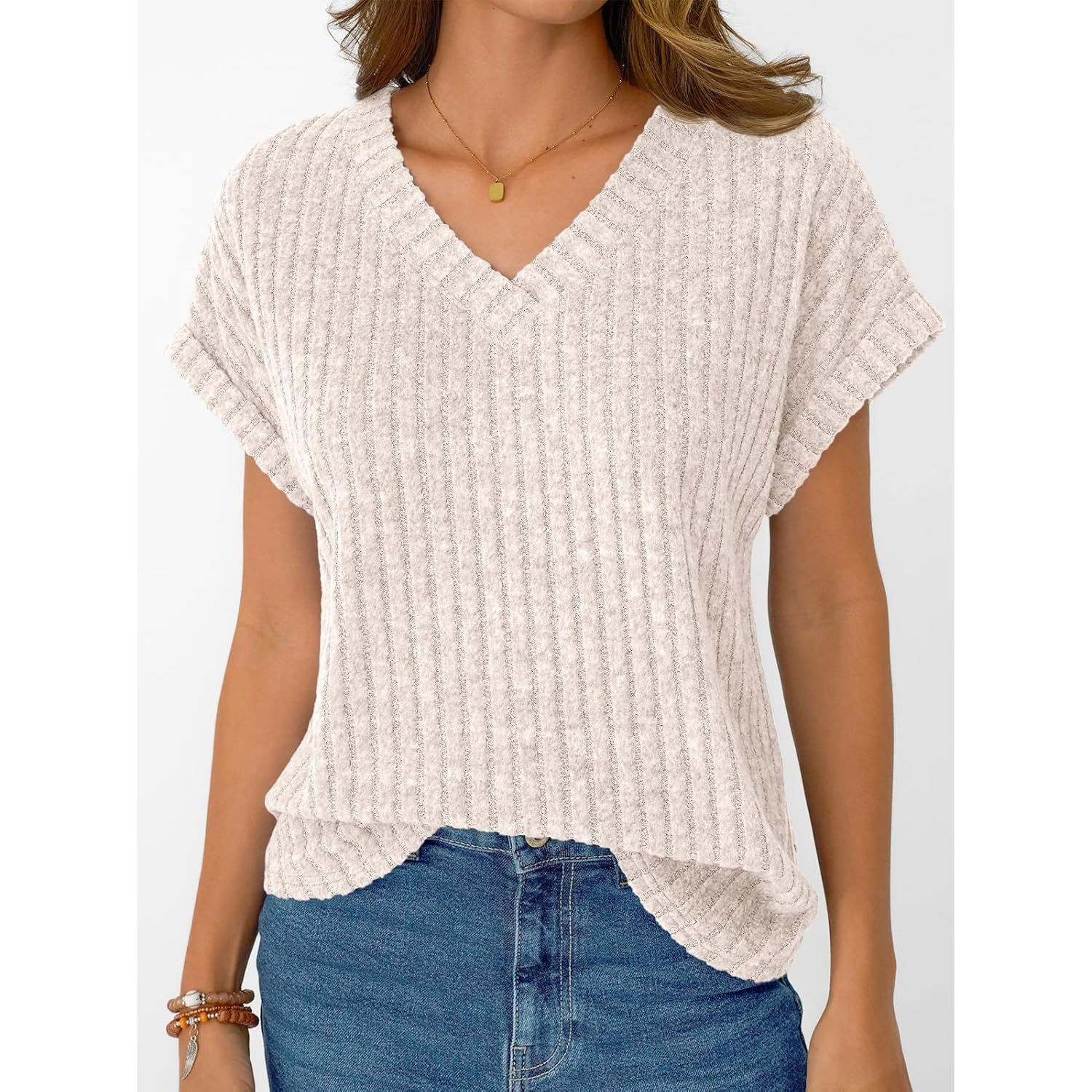 Womens Spring Tops 2026 Summer Dressy Casual Blouses Short Sleeve Cute V Neck Sweater Shirts Fashion Vacation Clothes