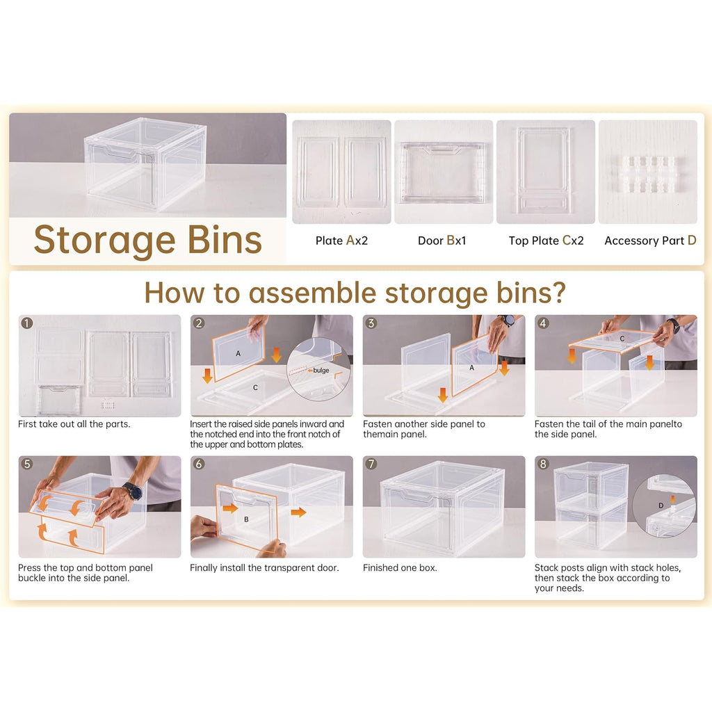 6 Pack Closet Organizers And Storage,Clear Stackable Plastic Storage Bins With Lids Magnetic Doors,Clothes Organizers And Storage,Plastic Craft Containers For Wardrobe Kitchen Bathroom Office