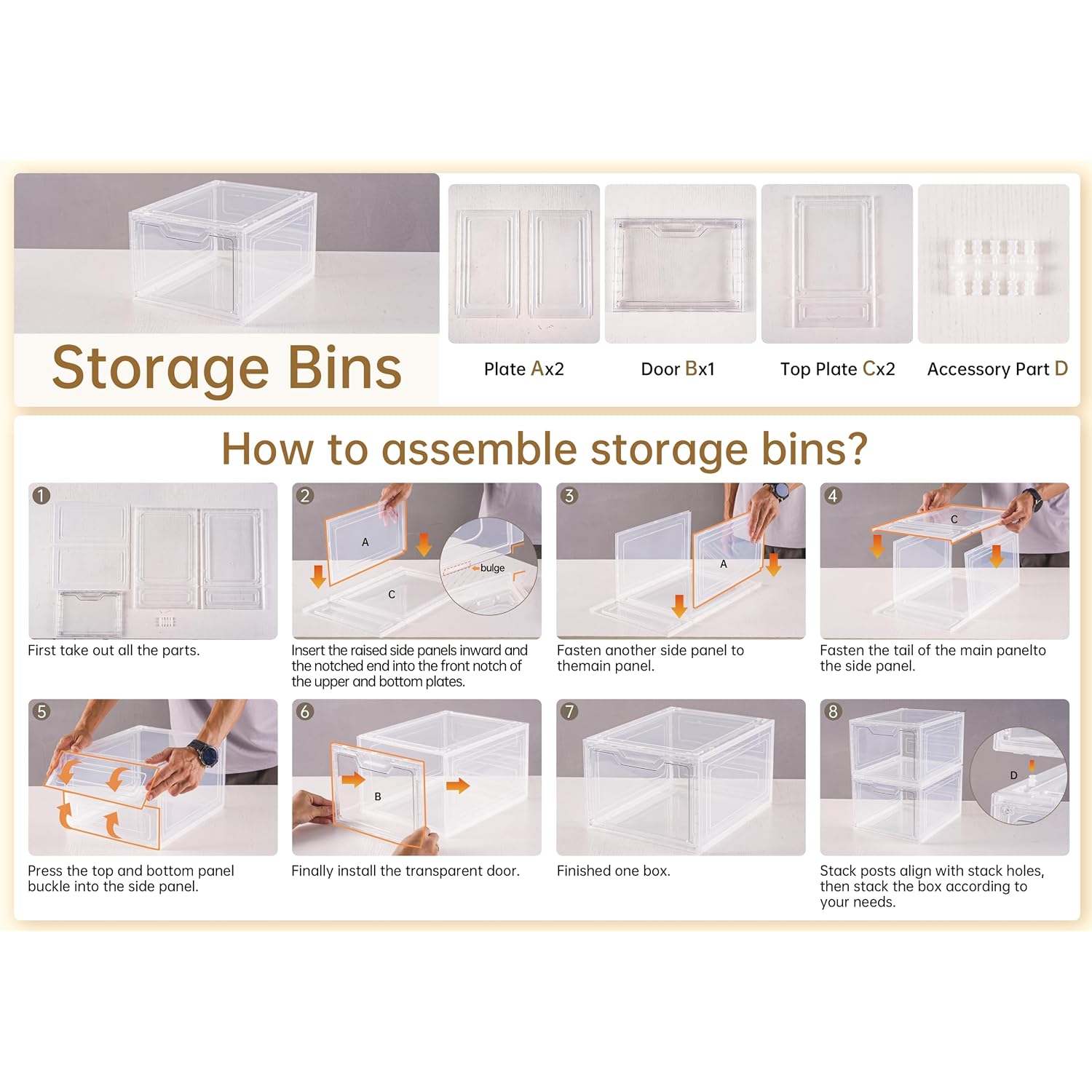 6 Pack Closet Organizers And Storage,Clear Stackable Plastic Storage Bins With Lids Magnetic Doors,Clothes Organizers And Storage,Plastic Craft Containers For Wardrobe Kitchen Bathroom Office