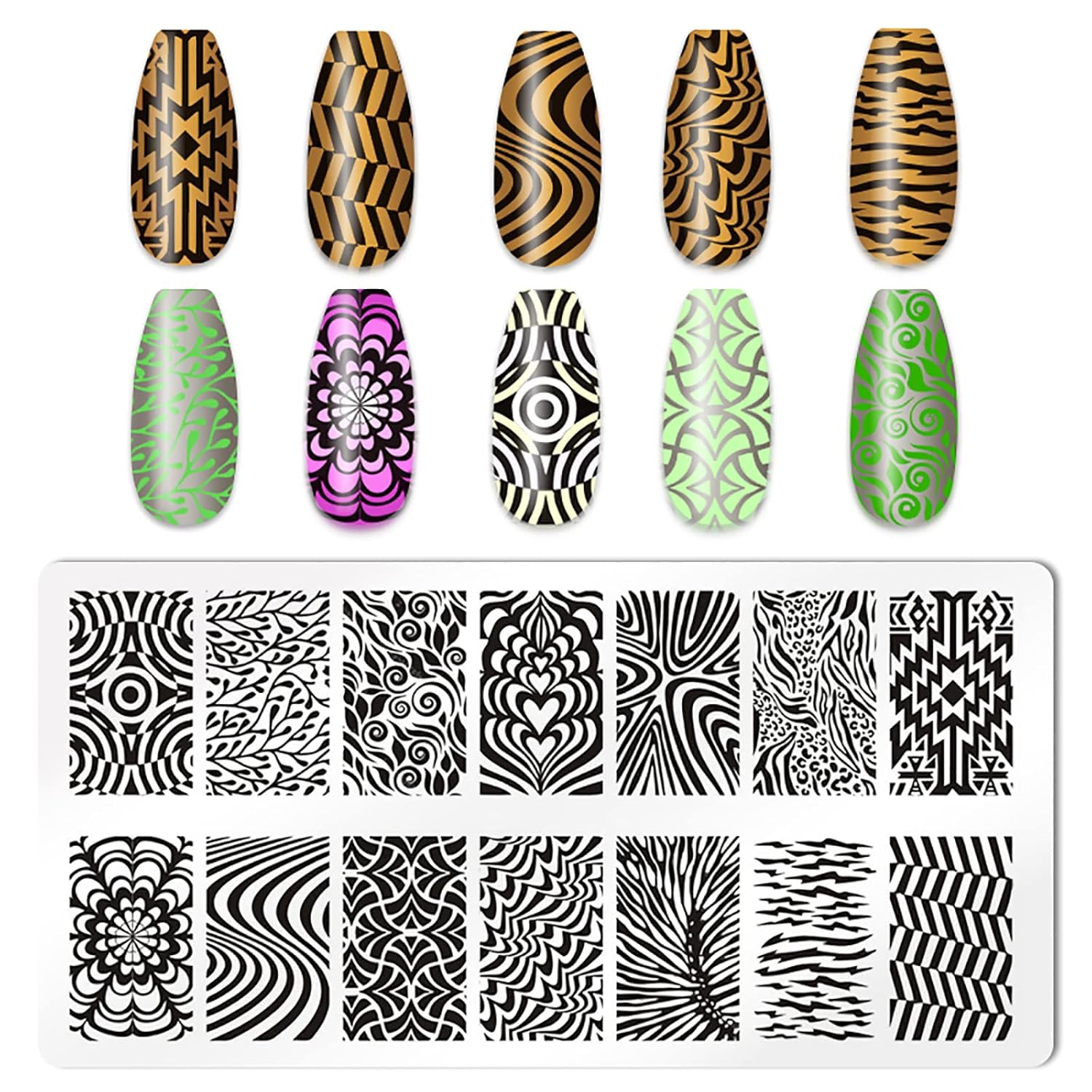 5Pcs Nail Stamping Plates Leopard Print Nail Stamps Nail Art Stamping Plates Nail Stencils Nail Plate Template Nail Art Stamping Kit Nails Accessories with 1 Nail Stamper, 1 Scraper